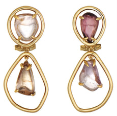 15.91CT AAA MULTI COLOR SAPPHIRE 18K YELLOW GOLD 3D MULTI SHAPE HANGING EARRINGS