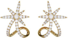 1.66CT DIAMOND 18KT YELLOW GOLD SNOWFLAKE STARBURST 3D UMBRELLA HANGING EARRINGS
