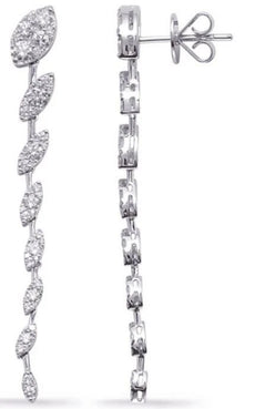 1.43CT DIAMOND 14KT WHITE GOLD 3D MULTI LEAF GRADUATING LOVE HANGING EARRINGS
