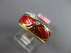 WIDE .30CT DIAMOND & RED ENAMEL 18K YELLOW GOLD A INITIAL MULTI LEAF ETOILE RING