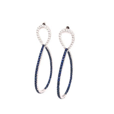 2.68CT DIAMOND & SAPPHIRE 18KT WHITE GOLD INSIDE OUT TEAR DROP HANGING EARRINGS