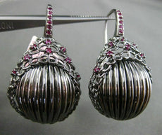 ESTATE LARGE .75CT RUBY 14K BLACK GOLD STRIATED WOVEN LEVERBACK HANGING EARRINGS