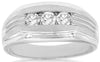 ESTATE WIDE 0.5CT DIAMOND 14KT WHITE GOLD 3D ROUND THREE STONE MENS RING