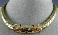 ANTIQUE 1.0CT OLD MINE DIAMOND RUBY 14K YELLOW GOLD SNAKE TUBAGOS NECKLACE #2295