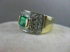 ANTIQUE WIDE 1.25CTW OLD MINE CUT DIAMOND EMERALD 14K GOLD BAND RING 12MM #20008