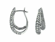 ESTATE 1.95CT DIAMOND 14KT WHITE GOLD 3D MULTI ROW CLASSIC LEVERBACK EARRINGS