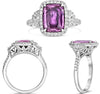 LARGE 3.82CT DIAMOND & AAA PINK SAPPHIRE PLATINUM CUSHION & HALF MOON HALO RING