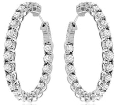 ESTATE 3CT DIAMOND 14KT WHITE GOLD 3D ROUND INSIDE OUT HOOP HANGING EARRINGS