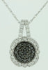 .40CT WHITE & BLACK DIAMOND 14KT WHITE GOLD 3D CLUSTER FLOWER FILIGREE PENDANT