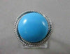 ESTATE ROUND TURQUOISE SOLITAIRE 14KT WHITE GOLD FILIGREE COCKTAIL RING #20428