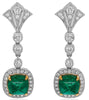 7.79CT DIAMOND & AAA EMERALD 18KT 2 TONE GOLD 3D SQUARE CUSHION & ROUND EARRINGS