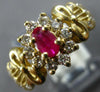 ESTATE .69CT DIAMOND & AAA RUBY 14KT YELLOW GOLD 3D FLOWER FILIGREE BOW FUN RING