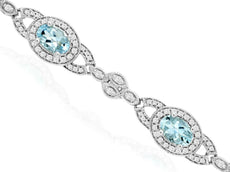 4.03CT DIAMOND & AAA AQUAMARINE 14KT WHITE GOLD 3D OVAL & ROUND TENNIS BRACELET