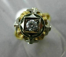 ANTIQUE .20CT DIAMOND 18KT WHITE & YELLOW GOLD HANDCRAFTED WOVEN SOLITAIRE RING