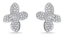 .65CT DIAMOND 18KT WHITE GOLD 3D 4 LEAF CLOVER FLOWER BUTTERFLY STUD EARRINGS