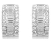WIDE 4.0CT DIAMOND 18K WHITE GOLD 3D ROUND & BAGUETTE 3 ROW HUGGIE HOOP EARRINGS