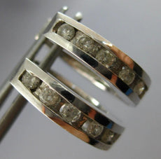 .45CT DIAMOND 14KT WHITE GOLD CLASSIC ROUND CHANNEL HUGGIE HOOP HANGING EARRINGS