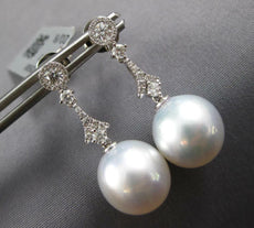 ESTATE .44CT DIAMOND & AAA TAHITIAN PEARL 18K WHITE GOLD 3D FUN HANGING EARRINGS