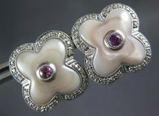 .50CT DIAMOND AAA PINK SAPPHIRE & MOTHER OF PEARL 14K WHITE GOLD EARRINGS #27288