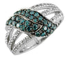 .83CT WHITE & BLUE DIAMOND 14KT WHITE & BLACK GOLD 3D DOUBLE LEAF MULTI ROW RING