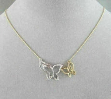 ANTIQUE 18KT WHITE & YELLOW DOUBLE BUTTERFLY DIAMOND NECKLACE
