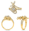 .74CT DIAMOND 14KT YELLOW GOLD ROUND & BAGUETTE SQUARE FLOWER CRISS CROSS RING