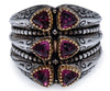 LARGE AAA RHODOLITE 18KT YELLOW GOLD & 925 SILVER TRILLION FILIGREE FUN RING