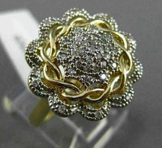ESTATE LARGE .25CT DIAMOND 14KT TWO TONE GOLD 3D FILIGREE FLOWER MILGRAIN RING