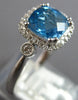 2CT DIAMOND & AAA BLUE TOPAZ 14K WHITE GOLD HALO CUSHION & ROUND ENGAGEMENT RING
