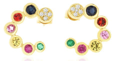 1.76CT DIAMOND & AAA MULTI COLOR SAPPHIRE 14K YELLOW GOLD SIDEWAYS HOOP EARRINGS