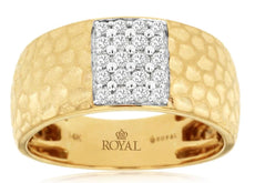 WIDE .40CT DIAMOND 14KT YELLOW GOLD 3D PAVE SQUARE HAMMERED UNISEX FUN MENS RING