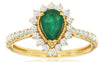 1.18CT DIAMOND & AAA EMERALD 14KT YELLOW GOLD ROUND & PEAR SHAPE FRIENDSHIP RING