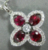 ESTATE 1.08CT DIAMOND & AAA RUBY 18K WHITE GOLD 3D ROUND & OVAL FLOWER PENDANT