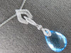 LARGE 6.21CT DIAMOND & AAA BLUE TOPAZ 14KT WHITE GOLD TEAR DROP FLOATING PENDANT