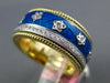 WIDE .28CT DIAMOND & BLUE ENAMEL 18KT YELLOW GOLD MULTI FLOWER ETERNITY FUN RING
