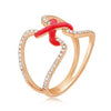 .34CT DIAMOND & RED ENAMEL 14K ROSE GOLD 3D CRISS CROSS DOUBLE HEART X LOVE RING