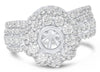 1.77CT DIAMOND 18KT WHITE GOLD 3D 4 PRONG FLORAL DOUBLE HALO SEMI MOUNT RING SET