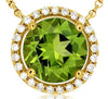 ESTATE 2.14CT DIAMOND & AAA PERIDOT 14KT YELLOW GOLD 3D ROUND HALO LOVE NECKLACE