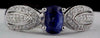 ESTATE 1.34CT DIAMOND & AAA SAPPHIRE 18K WHITE GOLD OVAL & ROUND ENGAGEMENT RING