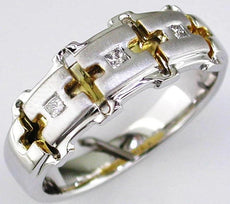 .10CT DIAMOND 14KT 2 TONE GOLD 3D PRINCESS MATTE & SHINY MULTI CROSS MENS RING