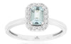 .60CT DIAMOND & AAA AQUAMARINE 14K WHITE GOLD EMERALD CUT & ROUND HALO LOVE RING