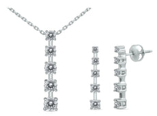 1.0CT DIAMOND 14KT WHITE GOLD 3D 5 STONE GRADUATING FLOATING PENDANT EARRING SET