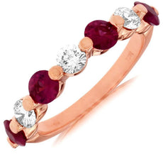 1.68CT DIAMOND & AAA RUBY 14KT ROSE GOLD 3D 7 STONE SHARE PRONG ANNIVERSARY RING