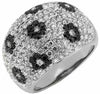 ESTATE 2.48CT WHITE & BLACK DIAMOND 14KT WHITE GOLD 3D MULTI ROW FLOWER FUN RING