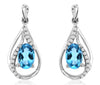 .95CT DIAMOND & AAA BLUE TOPAZ 14KT WHITE GOLD OVAL TEAR DROP HANGING EARRINGS