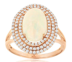 LARGE 2.86CT DIAMOND & AAA OPAL 14K ROSE GOLD OVAL & ROUND TRIPLE HALO LOVE RING
