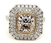 LARGE 4.17CT WHITE & FANCY YELLOW DIAMOND 18KT 2 TONE GOLD CUSHION & ROUND RING