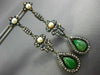 ANTIQUE LARGE .52CT DIAMOND AAA PEARL & JADE 18K GOLD & 925 SILVER DROP EARRINGS