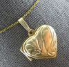 ESTATE 14KT YELLOW GOLD 3D HEART SHAPE HANDCARVED FLOWER LOCKET PENDANT #27975