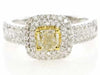 1.57CT WHITE & FANCY YELLOW DIAMOND 18K 2 TONE GOLD CUSHION & ROUND CLASSIC RING